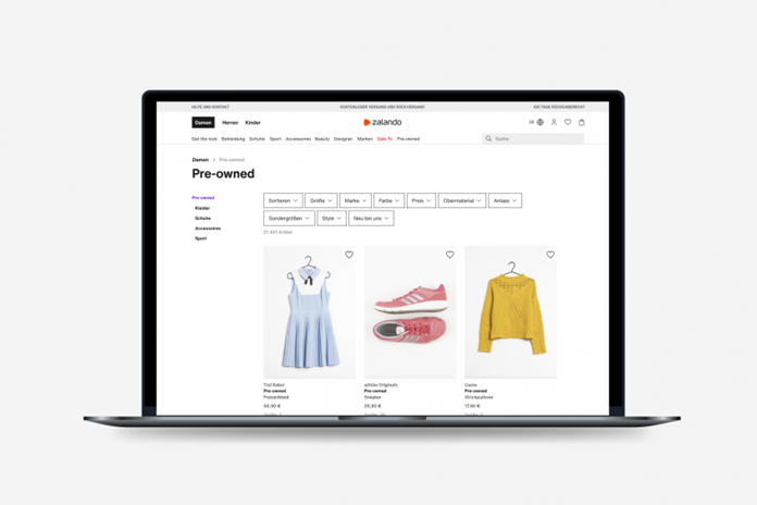 Screenshot of Zalando's pre-owned items category on its website